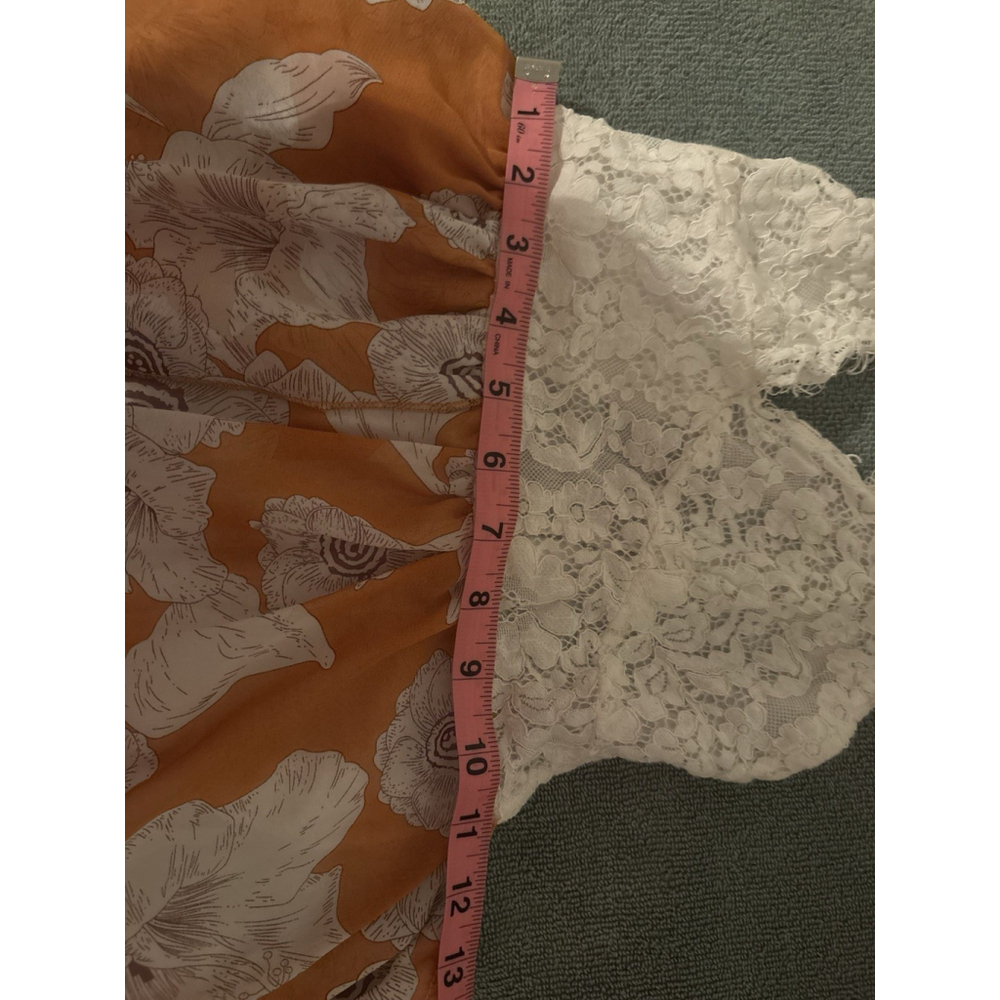 PatPat High Low Orange Floral Maxi Dress White Lace Bodice Boho Summer L - Picture 6 of 6